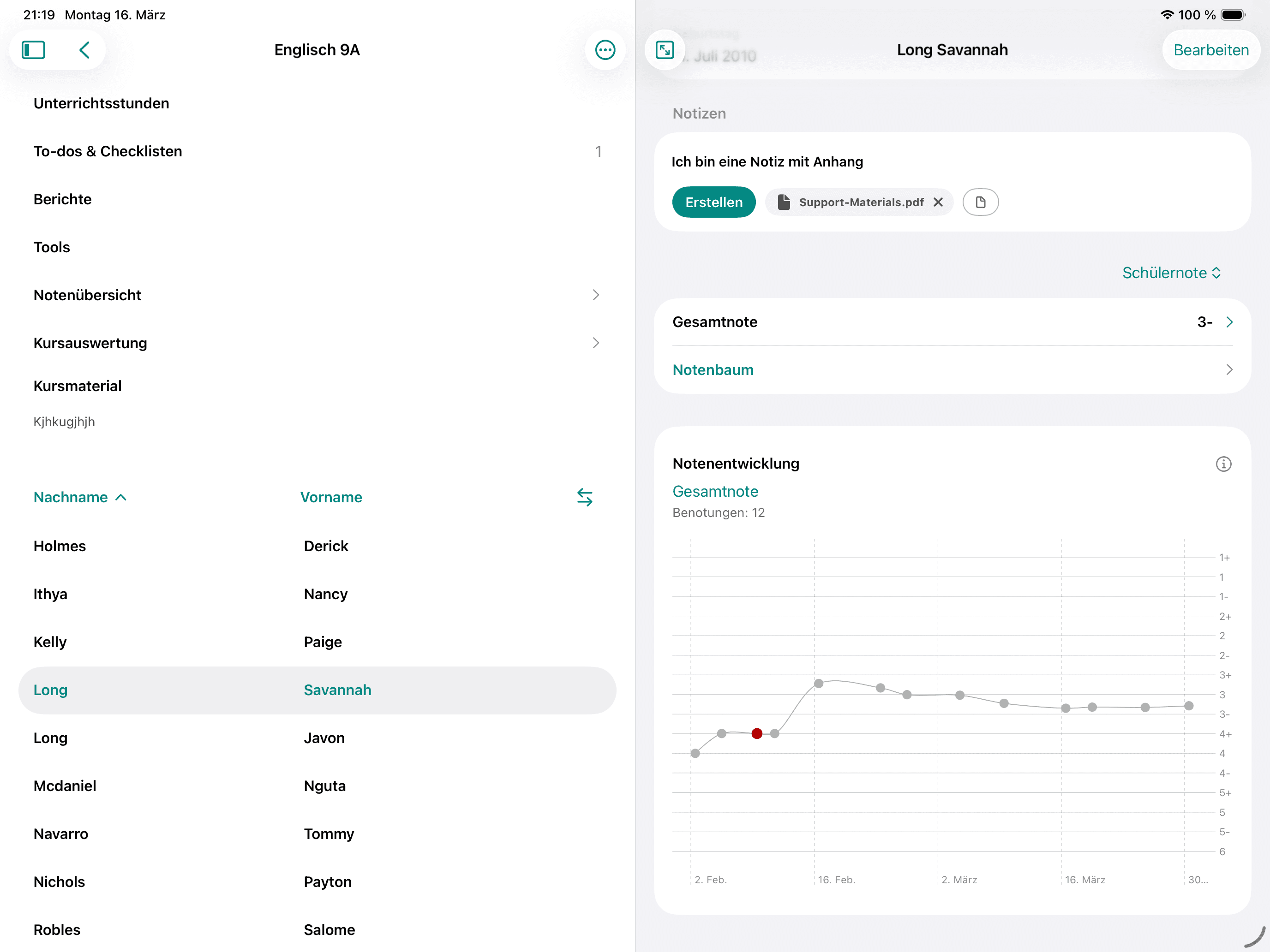 Schülerin Detailansicht